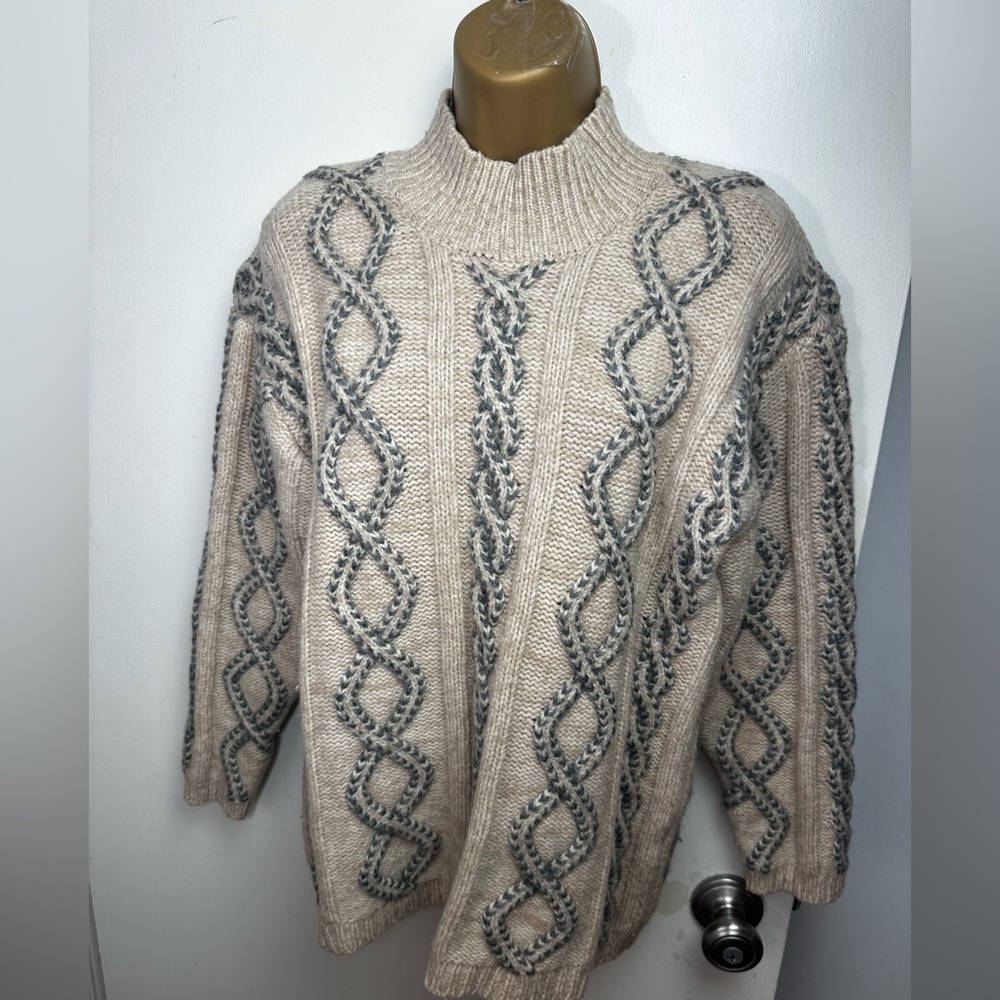 Eddie Bauer Legends Oatmeal‎ Grey Vintage 90’s Wool Chunky Cable Knit Sweater S